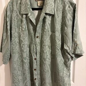 Jamaica Jaxx Light Sage Green Floral Silk Button-Down Shirt